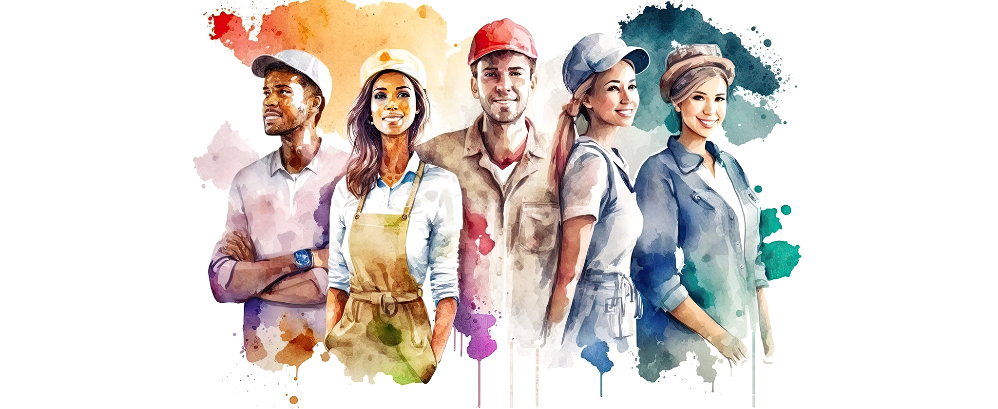 different workers variety smiling aquarel colorful