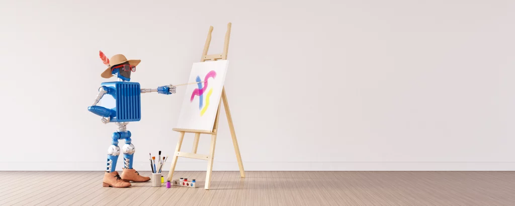 artificial intelligence robot painting on canvas